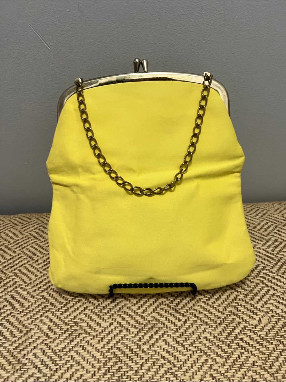 Retro Yellow Canvas Handheld Foldover Clutch Bag